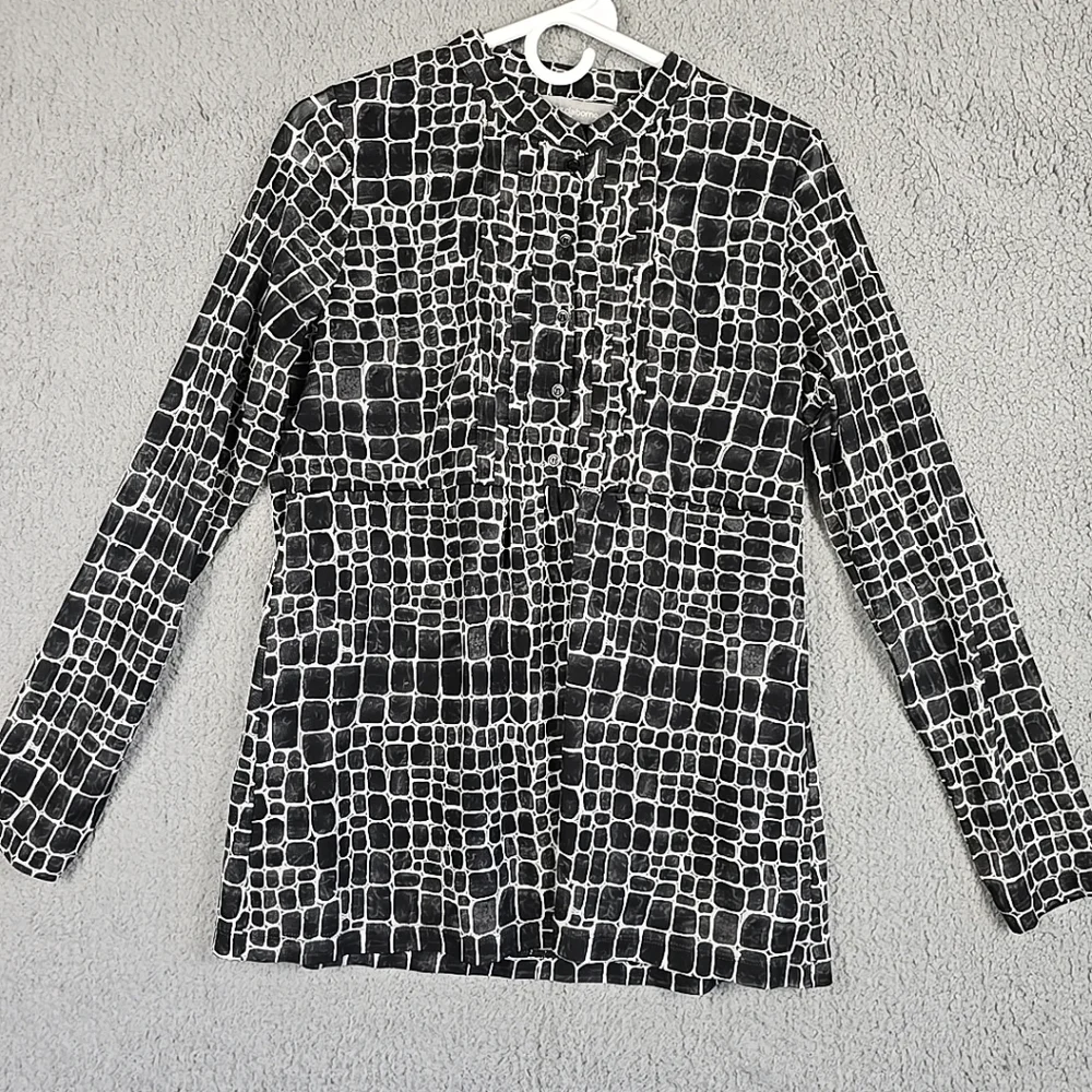 Liz Claiborne Blouse Women's L Colorful Geometric Long Sleeve Button Top